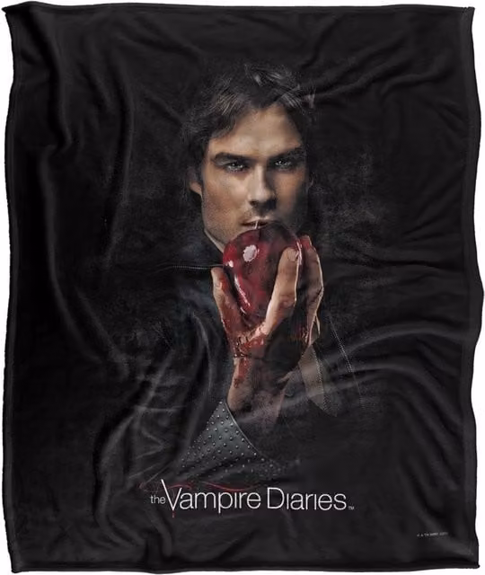 Warner Brothers Vampire Diaries Damon Fruit Silky Touch Super Soft Throw Blanket in White