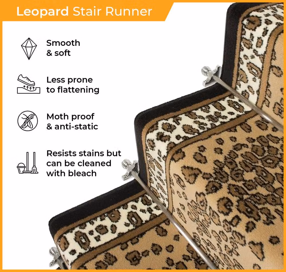 runrug Leopard Stair Runner Carpet in White, W: 60 cm, L: 450 cm – 3