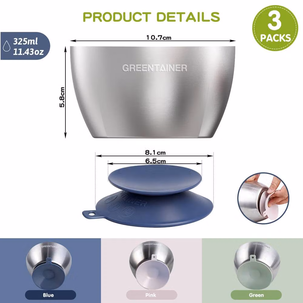 Greentainer 3-Piece Insulated Baby Bowl Set with Silicone Suction Base in Multicolour – 2