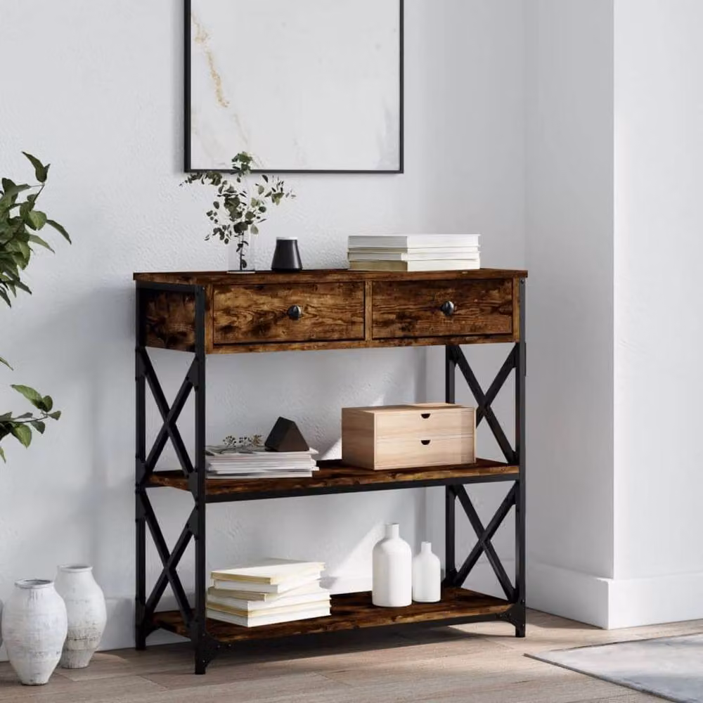 Berkfield Home Decorative Console Table in Smoked Oak and Brown, W/D/H: 75 x 28 x 75 cm – 2