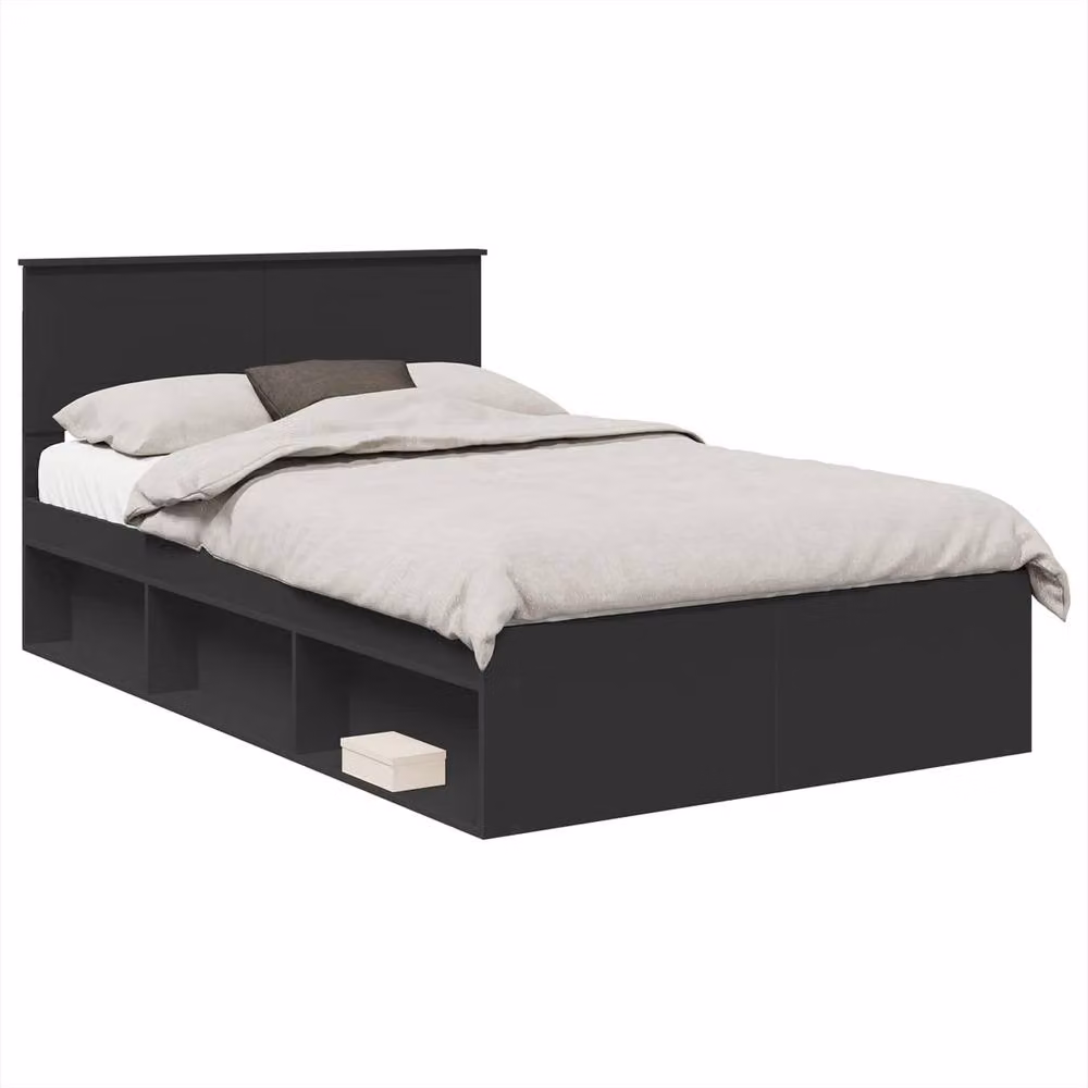 Berkfield Home Modern Bed Frame with Headboard in Black, W/D/H: 120 x 200 cm, Engineered Wood – 2