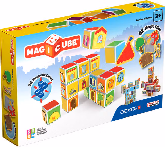 Geomag MAGICUBE Castles and Homes Creative Connecting Blocks in Yellow and Multicolour