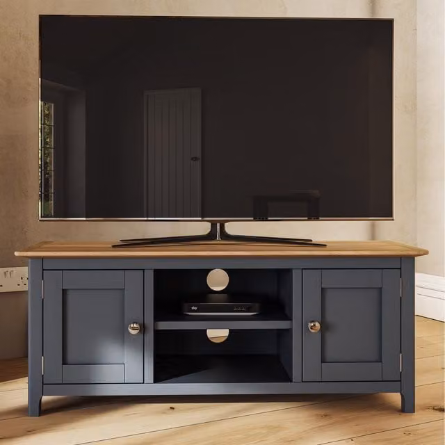 FWStyle Modern Oak Effect TV Unit with 2 Doors and 1 Shelf in Graphite Blue