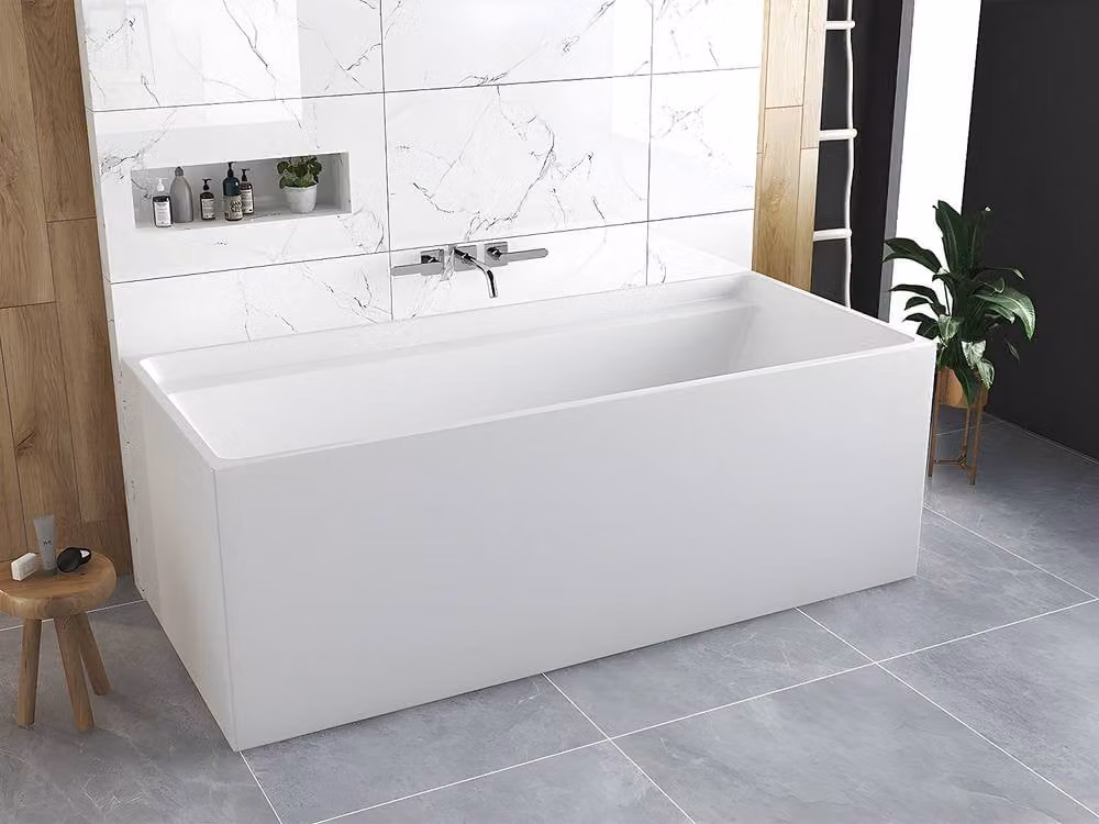 Vente-unique Rectangular Freestanding Acrylic Bathtub in White, W/D/H: 170 x 75 x 60 cm – 3