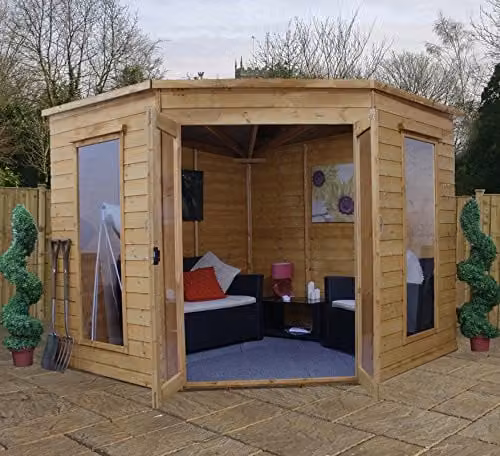 Mercia Premier Corner Summerhouse with Double Doors and Windows in Green or Brown – 1
