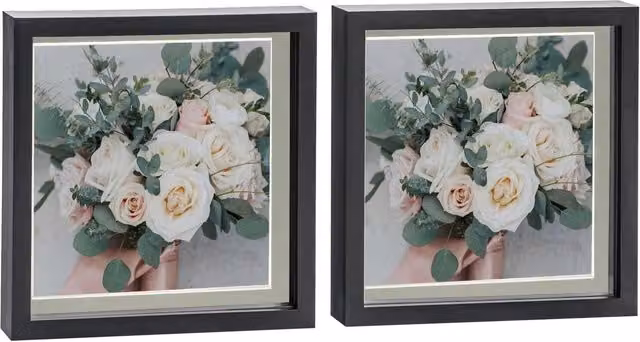 Nicola Spring Pack of 2 Modern Square 3D Box Photo Frames in Black and Grey, W/D/H: 25.4 x 25.4 x 25.4 cm