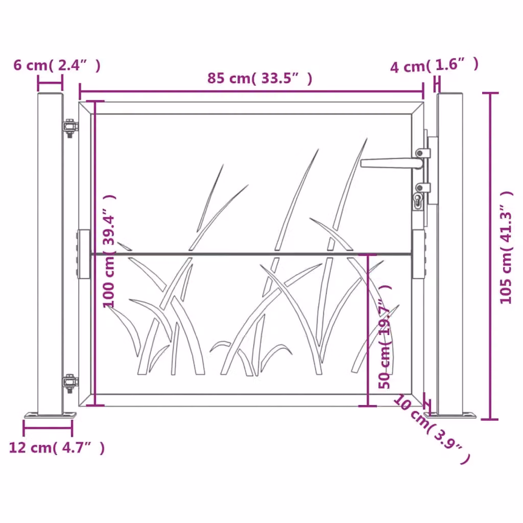 Berkfield Home Anthracite Steel Garden Gate with Grass Design W: 105 cm, H: 105 cm – 4
