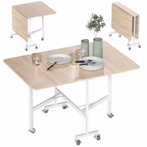 HOMCOM Mobile Drop Leaf Dining Table in Oak with Castors, W/D/H: 120 x 80 x 73 cm