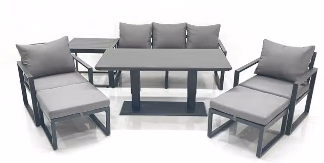 Fimous 7-Seater Outdoor Aluminium Garden Furniture Set with Adjustable Rising Table in Dark Grey