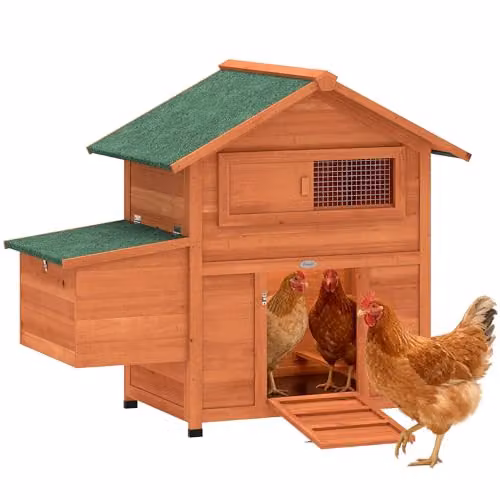 PawHut Orange Wooden Chicken Coop with Nesting Box for 2 Chickens, Ducks or Rabbits, H 96 x W 68 x D 68 cm