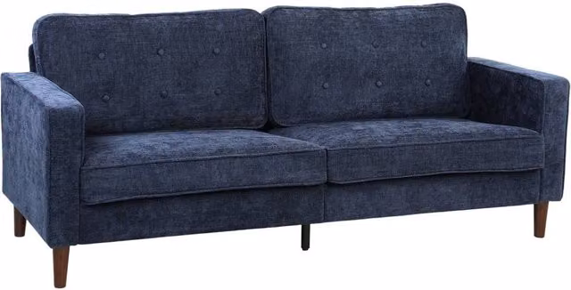 HOMCOM 3 Seater Velvet-Feel Fabric Upholstered Sofa in Dark Blue – 1