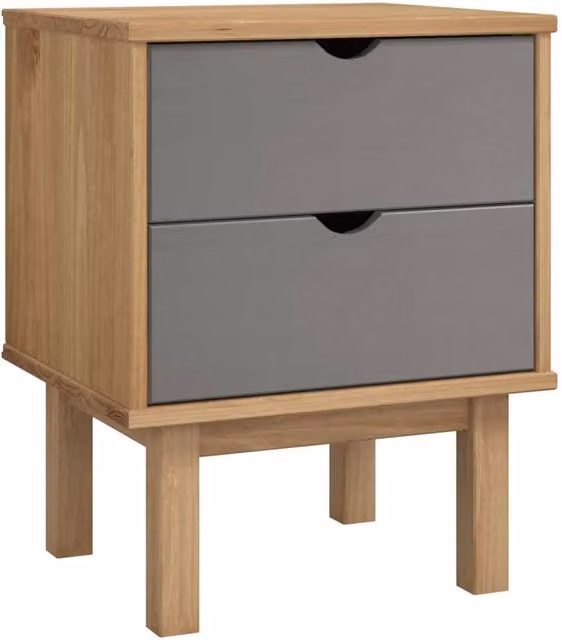 Berkfield Home OTTA Bedside Cabinet in Brown and Grey Solid Pine Wood, W: 46 cm, D: 39.5 cm, H: 57 cm