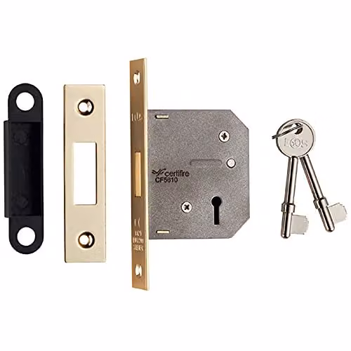 Loops 64mm 3 Lever BS Mortice Deadlock with Square Forend in Electro Brassed Gold