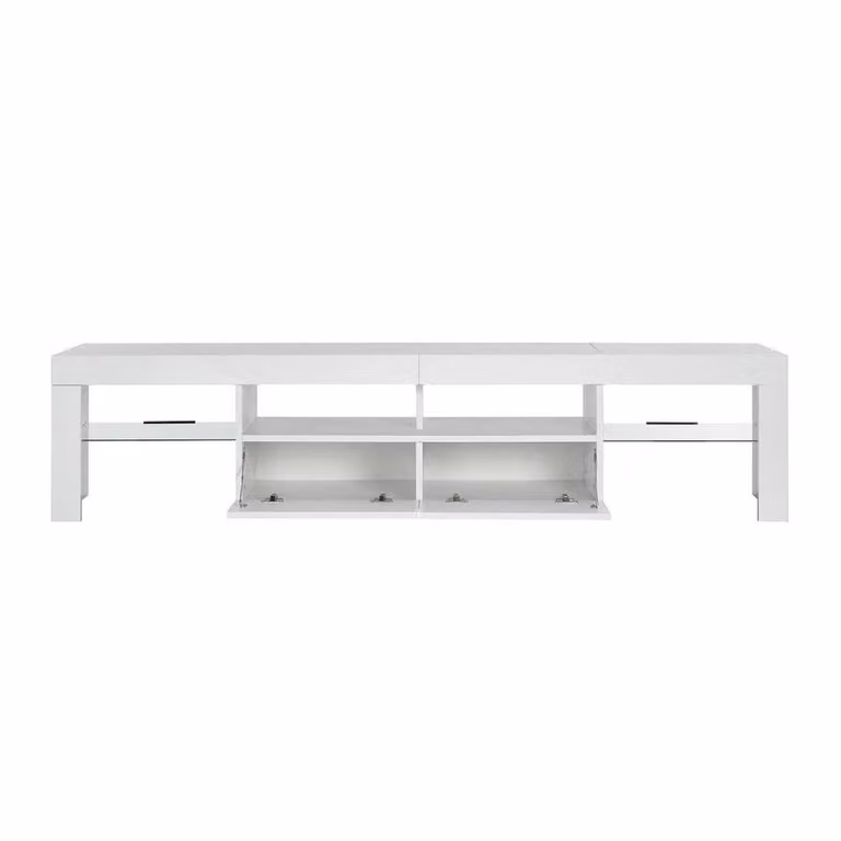 FORGEVIO Modern White Glossy TV Stand with Integrated LED Lights, W: 200 cm, H: 45 cm