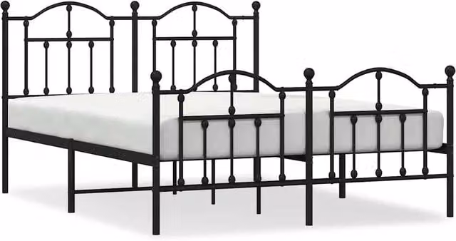 Berkfield Home Metal Bed Frame with Headboard and Footboard in Matt Black, 140 x 200 cm