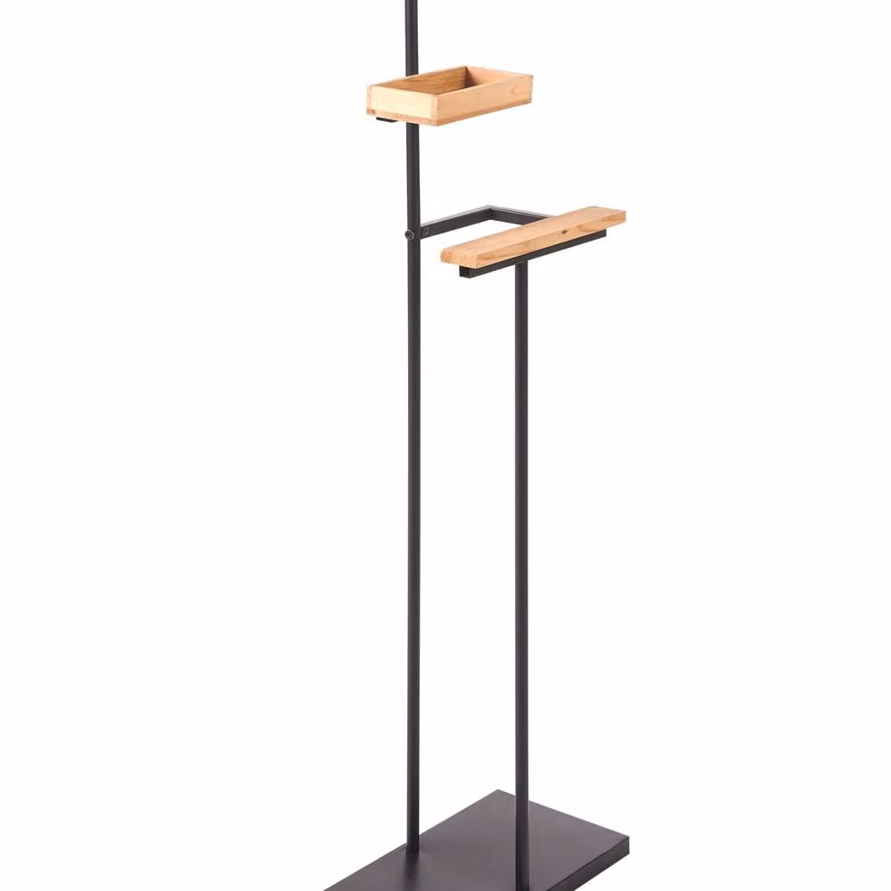 Wyld and Coco Industrial Black Steel Coat Rack with Fir Wood Shelves, Height: 118 cm