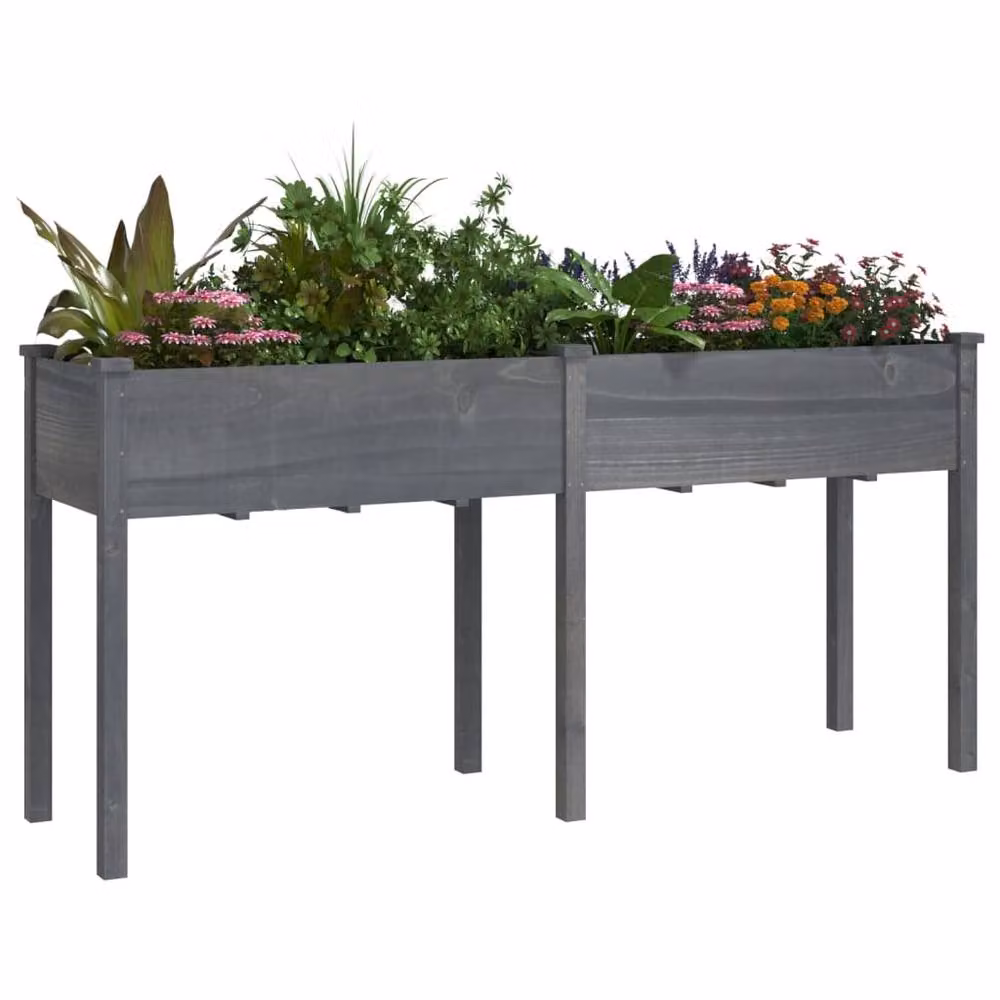 Berkfield Home Grey Solid Wood Fir Planter with Liner W: 161 cm, D: 45 cm, H: 76 cm – 3