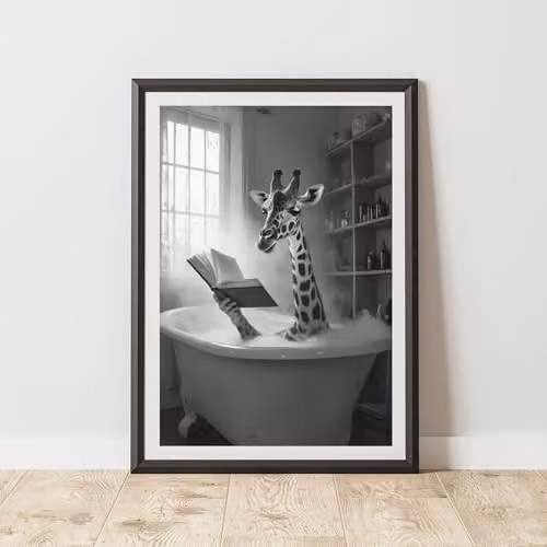 60 Second Makeover Giraffe Book In Bath Animal Print Paper Poster, A3