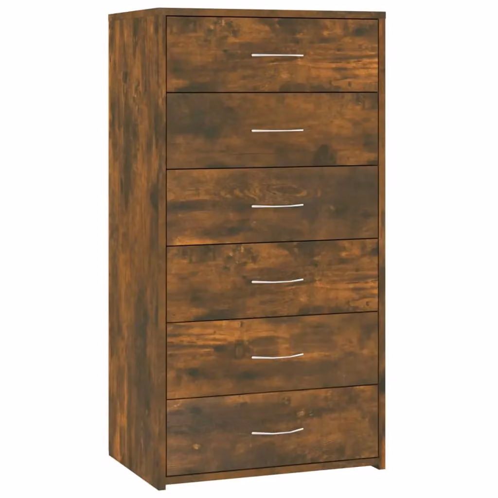 Berkfield Home Sideboard with 6 Drawers in Smoked Oak Brown, W/D/H: 50 x 34 x 96 cm