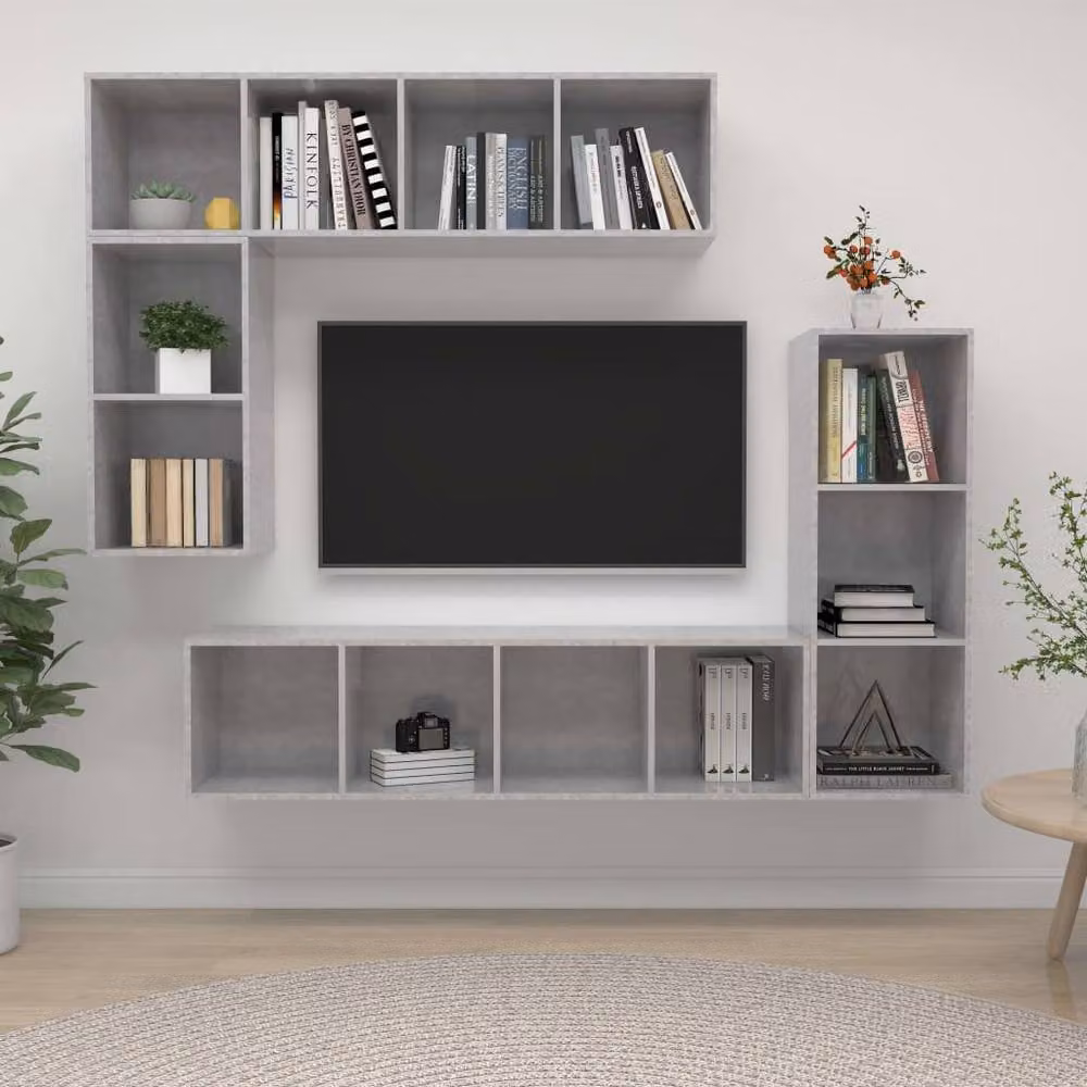 Berkfield Home Practical 4 Piece TV Cabinet Set in Concrete Grey Matt MDF – 2