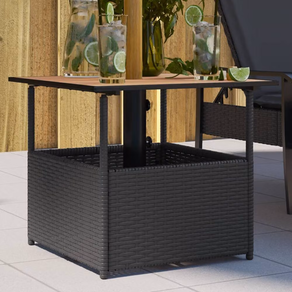 Berkfield Home Black Poly Rattan Garden Table with Parasol Hole W/D/H: 55 x 55 x 46.5 cm – 2