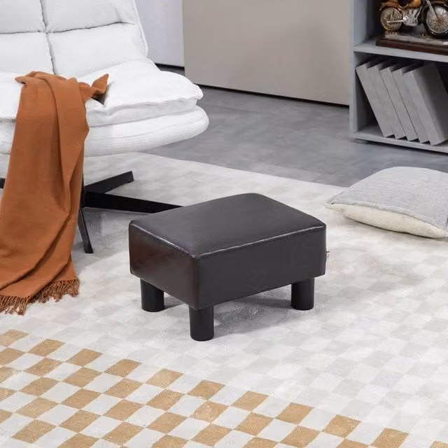 EONLION Brown Faux Leather Cube Footstool Ottoman
