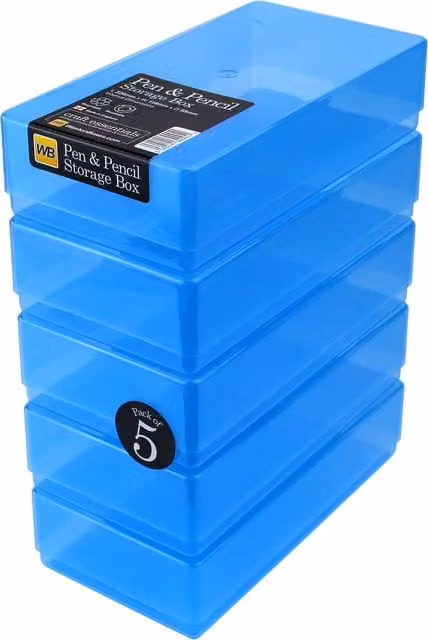 WestonBoxes Blue Plastic Stationery Storage Boxes with Lids