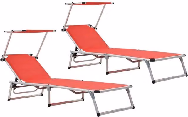 Berkfield Home Set of 2 Red Folding Sun Loungers with Sun Canopy and Adjustable Headrest, Aluminium and Textilene – 1