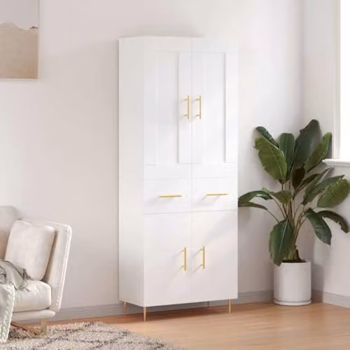 vidaXL Industrial Style Highboard Sideboard in White Engineered Wood with Drawers and Doors – 2