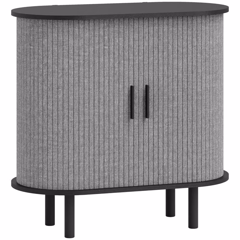 Wyld Haus Rafa Vela Grey Tambour Sideboard with Fluted Sliding Doors and Pine Legs – 2