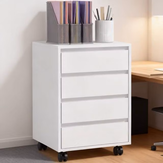 ERGOVEXA Four-Drawer Office Filing Cabinet with Castors, White – 1