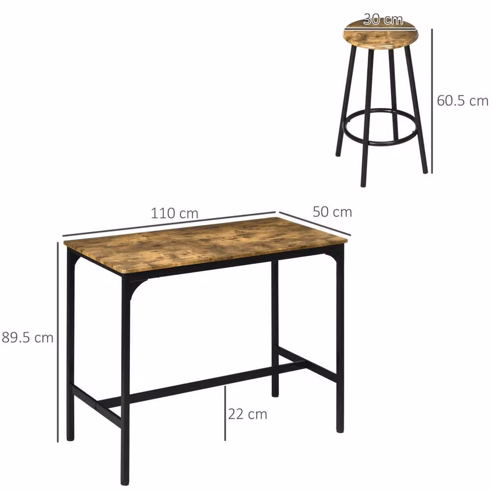 Wyld Haus Soka 5 Piece Industrial Bar Table and Stool Set in Rustic Brown and Black – 4
