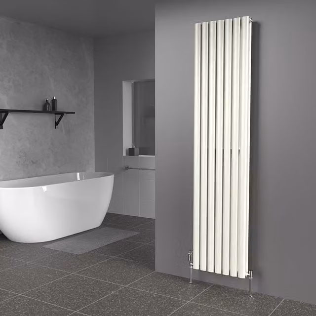 Lux Heat Oval Coloured Vertical Radiator in Stone White, H 180 cm x W 42 cm