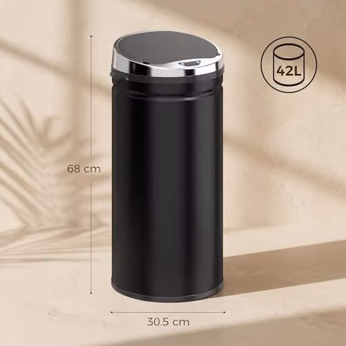 HOMCOM 42L Sensor Bin in Black Stainless Steel with Soft-Close and Fingerprint-Proof Lid, W/D/H: 30.5 x 30.5 x 68 cm – 3