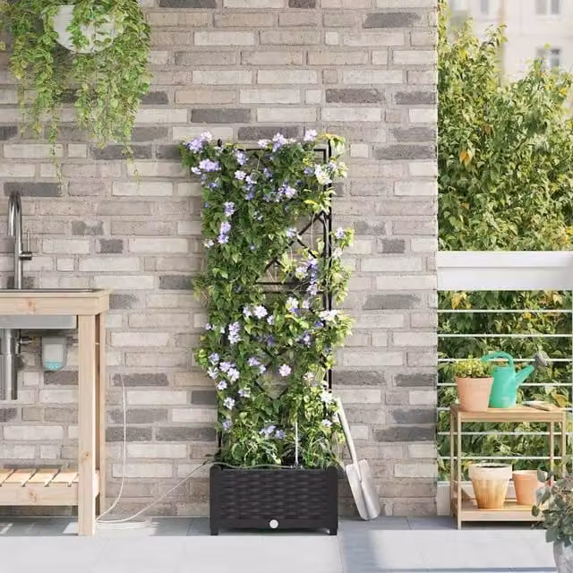 Berkfield Home Black Plastic Garden Planter with Water Irrigation System W: 40 cm, D: 126 cm, H: 3 cm