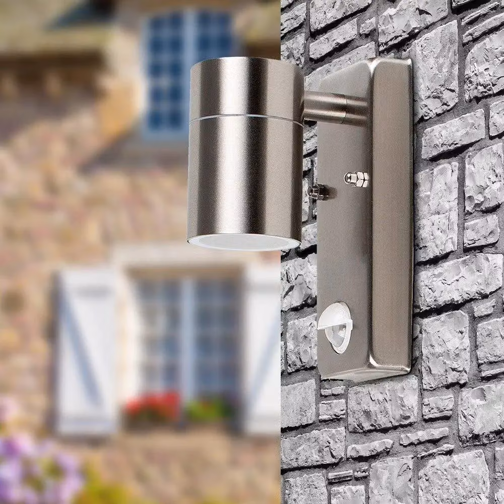 ValueLights MiniSun Modern Stainless Steel Outdoor Wall Downlight with PIR Motion Sensor, Silver, Includes 5W Cool White LED Bulb, IP44 Rated – 4