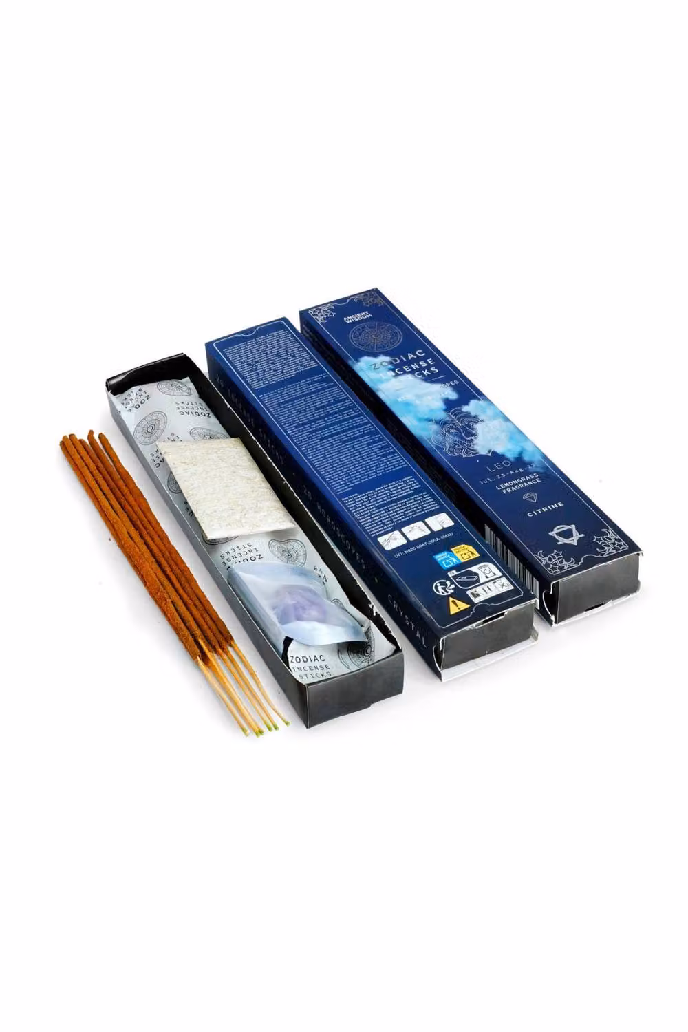 KDMD Leo Lemongrass Incense Set with Citrine and Horoscopes in Navy Blue – 2