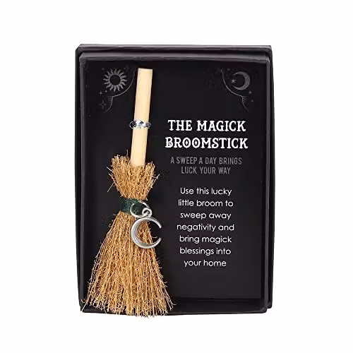 KDMD Mini Magick Crescent Moon Broomstick in Black, Silver and Brown – 1