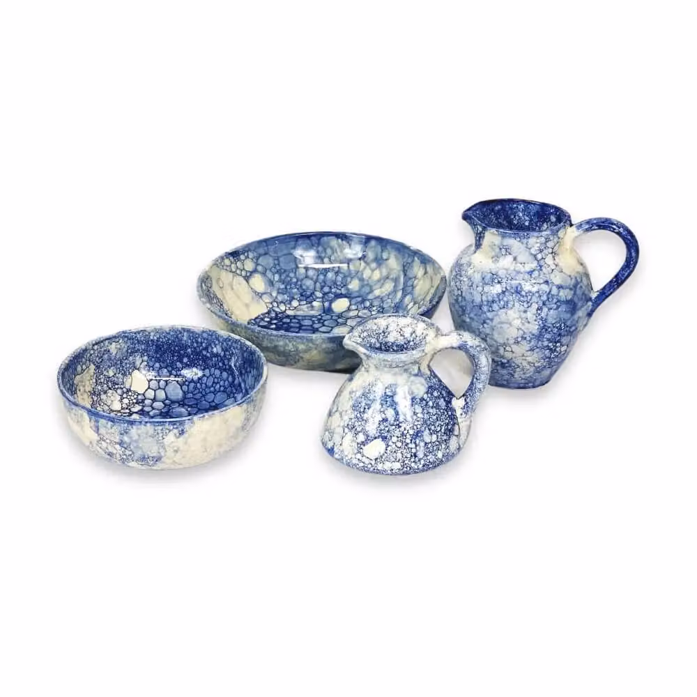 Verano Spanish Ceramics Burbujas Large Round Ceramic Serving Bowl in Blue and White, Diameter: 31 cm – 2