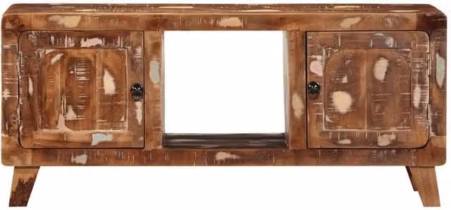 Berkfield Home Rustic Reclaimed Solid Wood TV Cabinet in Brown, W/D/H: 105 x 46 x 32 cm