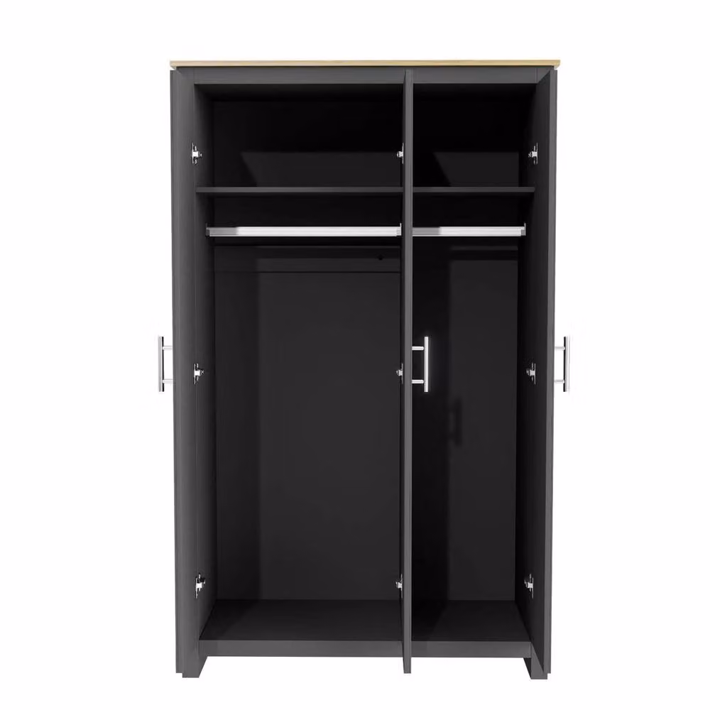 SPETLEK 3 Door Wooden Wardrobe with Hanging Rail and Integrated Drawers in Grey and Oak – 2
