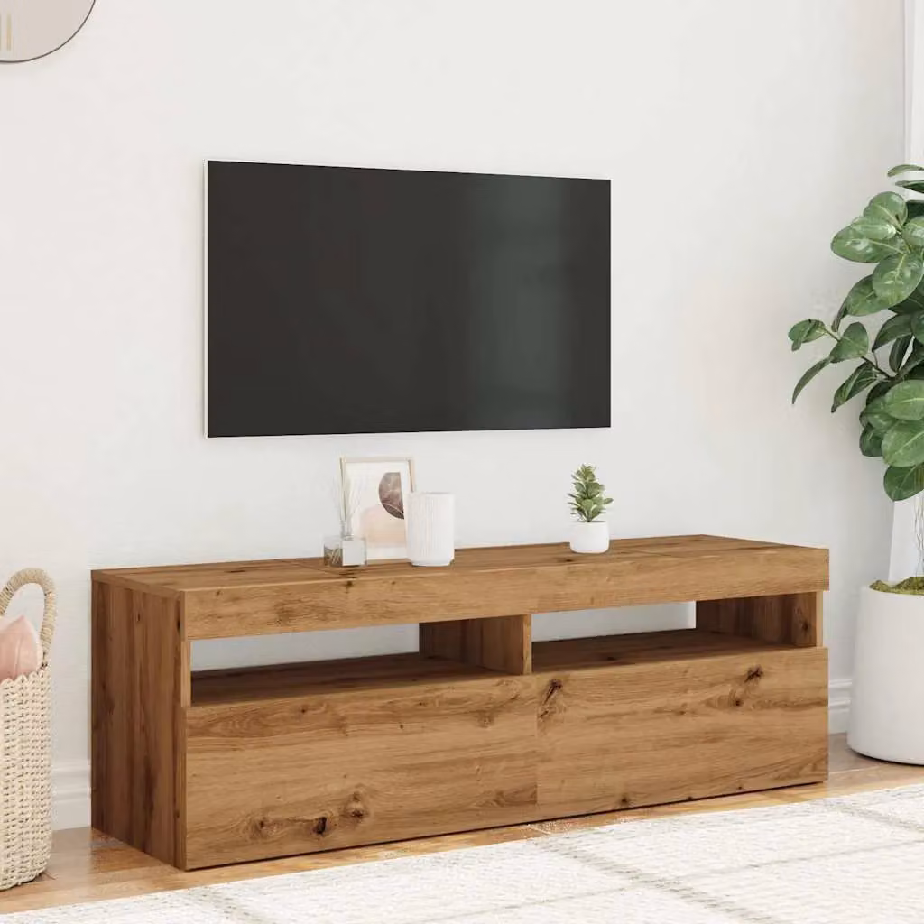 Berkfield Home Modern TV Cabinet with LED Lights in Artisan Oak Brown, W/D/H: 120 x 35 x 40 cm – 4