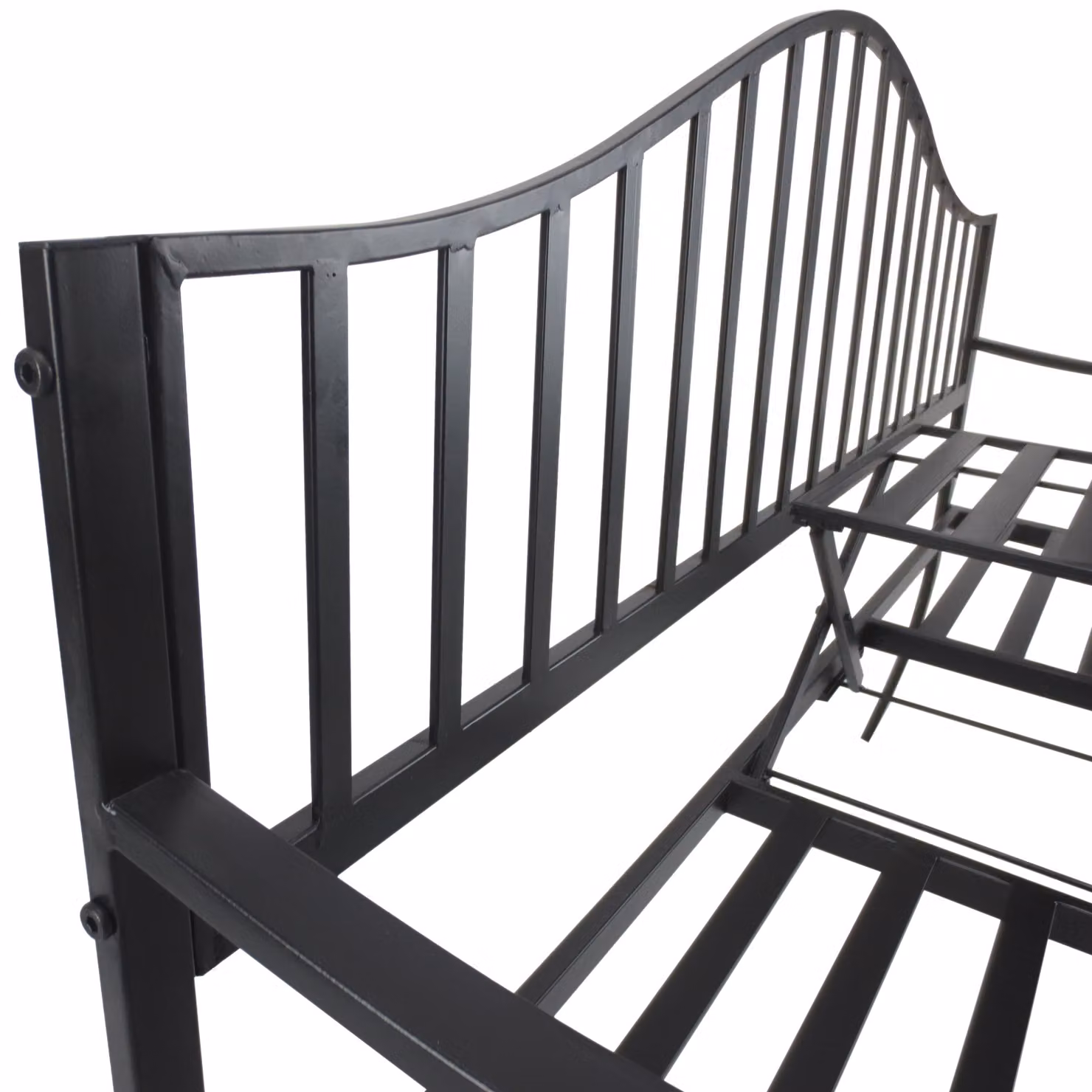 Outsunny Modern Black Metal Garden Bench with Foldable Middle Table and Armrests – 5
