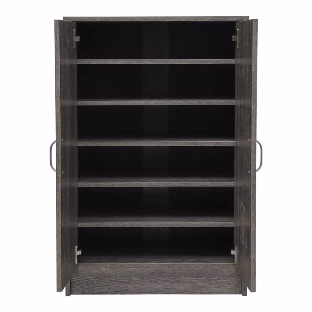 VOGREX 6 Tier Grey Wood Grain 2 Door Modern Entryway Shoe Cabinet with Internal Shelves – 4