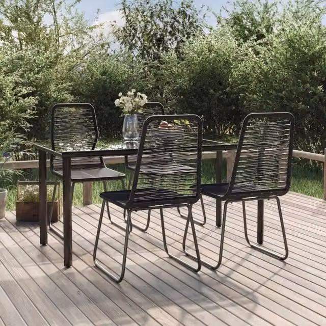 Berkfield Home 5 Piece Modern Garden Dining Set in Black Rattan and Metal with Glass Top – 1