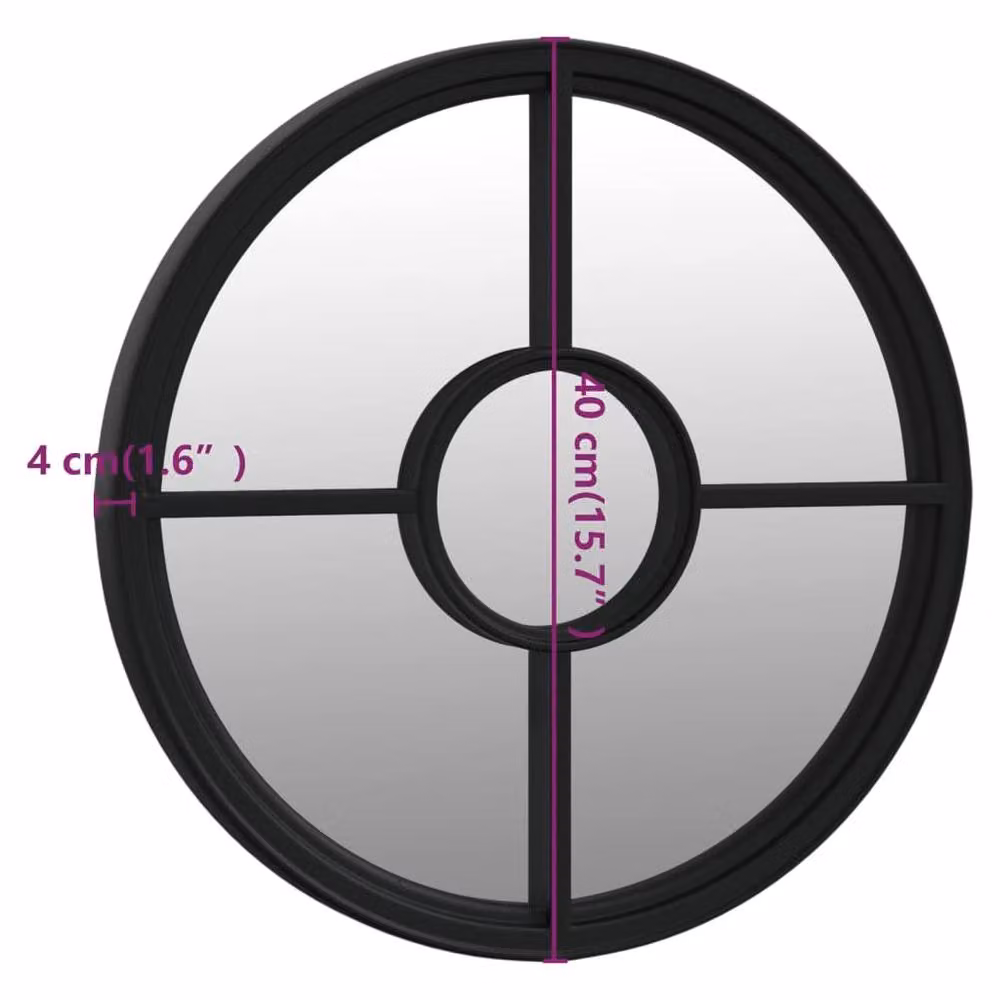 Berkfield Home Round Geometric Decorative Garden Mirror in Black Metal, Diameter: 40 cm – 4