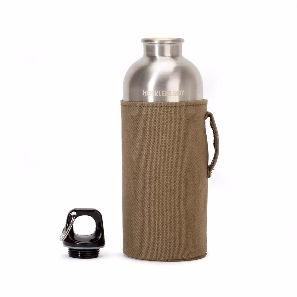 Kikkerland Huckleberry Stainless Steel Water Bottle with Canvas Pouch, Silver, 500ml – 2