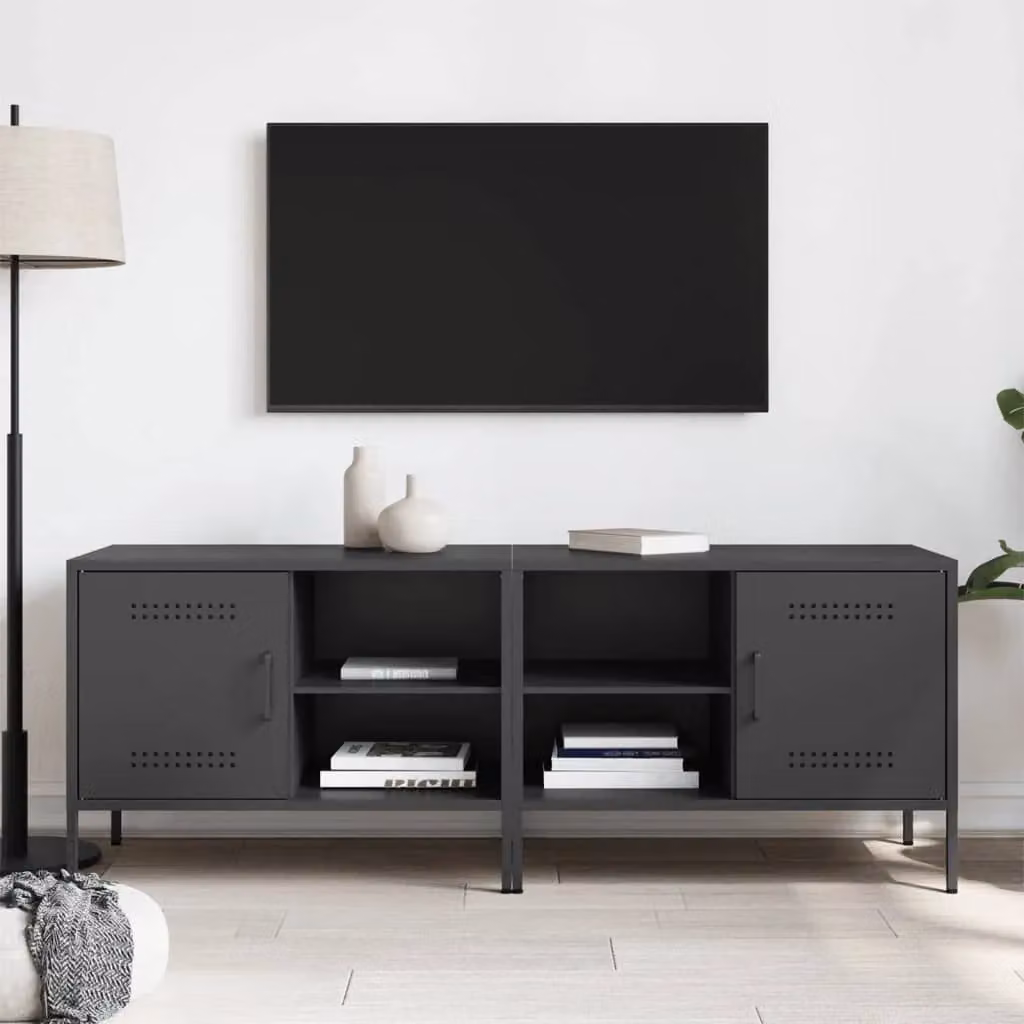Berkfield Home Set of 2 Industrial Metal TV Cabinets in Black, W/D/H: 68 x 39 x 50.5 cm – 3