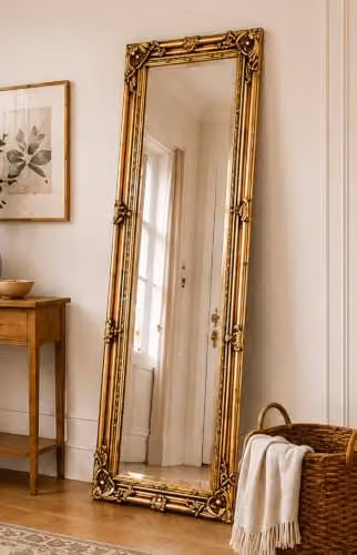 Downton Interiors Antique Gold Tall Ornate Floral Dressing Wall Mirror