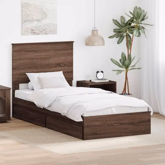 Berkfield Home Storage Bed with Drawers in Brown Oak, W: 75 cm – 1